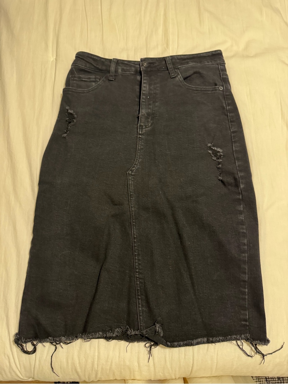 Black Label Black Distressed Denim Pencil Skirt